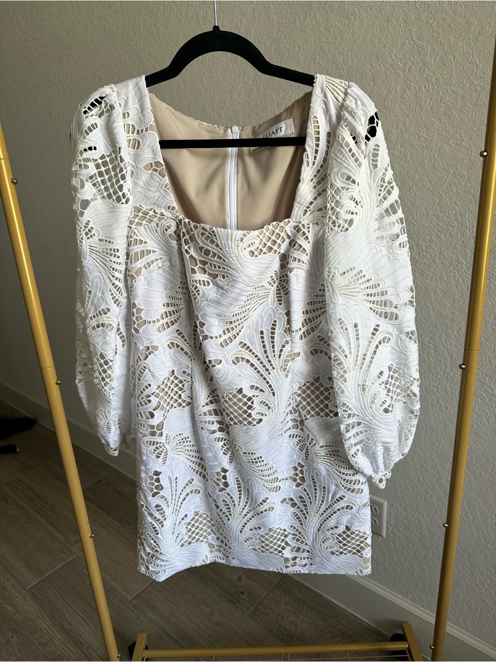 Elliat Long Sleeve White Dress Medium With Nude Underlining